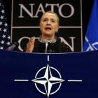 U.S. Secretary of State Hillary Clinton speaks during a news conference at the NATO headquarters...
