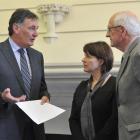University of Otago chancellor John Ward (left) and vice-chancellor Harlene Hayne accept $3...