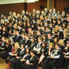 University of Otago graduands (left) prepare to graduate at the Dunedin Town Hall on Saturday....