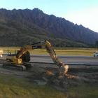 Upgrade work: Queenstown Airport contractors work in fading light late last year. PHOTO: SUPPLIED