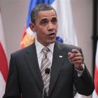 US President Barack Obama gestures during a joint news conference with Chilean President...