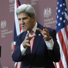US Secretary of State John Kerry speaks during a news conference with Britain's Foreign Secretary...