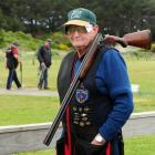 Veteran marksman Alistair Stuart takes a break during the South Island clay target shooting...
