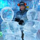 Victor Cagayat chips away at ice sculptures he is designing for the Minus 5 Ice Bar in Queenstown...