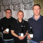 Viticulturist Anton Groffen, winemaker Andrew Hedley and assistant winemaker Andrew Brown at the...
