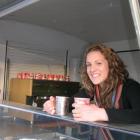 Enterprising school pupil Zoe Kefala in her 63Bean coffee cart. Photo by Marjorie Cook.