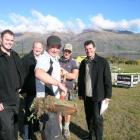 Turning the first sod at the Peninsula Bay subdivision yesterday are (from left) GJ Gardner Homes...