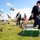 Waitaki Mayor Alex Familton releases pigeons to open last year's Victorian Heritage Week...