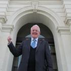 Waitaki Mayor Alex Familton with  the council office building in Oamaru. Photo by Andrew Ashton.