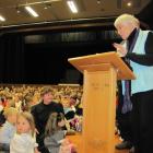 Wanaka Primary School founding principal Moira Fleming, now retired, engages with pupils at...