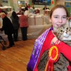 Wendy Boyes (13), of Dunedin, with her cat Roxie, which won Best in Show in two rings of the...