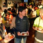 Wenita Forest Products chief executive David Cormack (centre) shares breakfast and a joke with...