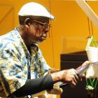 West African master weaver Gilbert "Bobbo" Ahiagble displays his skills in Dunedin this week....