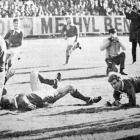 Winger Dave Edward crosses for Otago's first try against the Lions in 1966. Photo from ODT files.