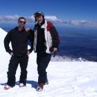 Winter Games volunteer David Howden (right) and son Angus on top of Mt Ruapehu.