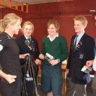 World champion cyclist Alison Shanks (left) shows Blue Mountain College (Tapanui) pupils Avana...