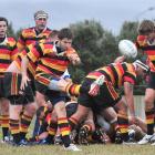 Zingari-Richmond winger Nathan Napier clears the ball against Dunedin. Photo by Gerard O'Brien.