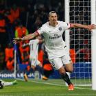 Zlatan Ibrahimovic celebrates after scoring the second goal for PSG against Chelsea. Photo: Reuters