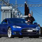 Better New Zealand trustee Sean Dick with his $220,000 Tesla S P90D electric supercar in Dunedin...