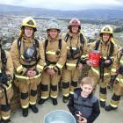 Frans Du Plessis (8), of Omakau, with some of the Alexandra crew competing in the Firefighter Sky...