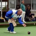 Taieri Bowling Club member Lawrie Watson plays in the 25th Anzac Day bowls tournament at Mosgiel....