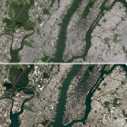 An image of New York from Landsat 7 (top) and an updated image of the same area being rolled out...