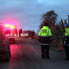 The scene of a fatal crash in Moffat Rd, near Balclutha, last night. Photo: Samuel White