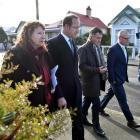 Labour leader Andrew Little (centre left) and Dunedin Mayor Dave Cull (centre right) are...