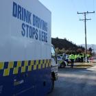 Police finish a morning checkpoint operation at the Cromwell entrance to the Kawarau Gorge. Photo...