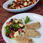 Leek and blue cheese sausages with apple, celery and grape salad. Photo by Gerard O'Brien.