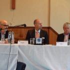 Central Otago mayoral candidate Tim Cadogan (far right) answers a question at a mayoral forum in...
