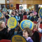 Central Otago educators wave signs in opposition to the Government's ''bulk funding'' proposal,...