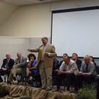 Otago Regional Council candidate Gerry Eckhoff answers a question from the floor at the election...