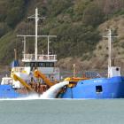  Port Otago’s suction dredge New Era at work near the Otago harbour entrance last week. Photo:...