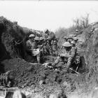 New Zealand troops take a break in the trenches. Photo from the Alexander Turnbull Library.