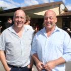 New Central Otago Mayor Tim Cadogan (left) celebrates his win at his Clyde home on Saturday  with...