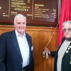Sporting legends Stewart McKnight, now of Ranfurly, and Murray McSkimming, now of Waimate, unveil...