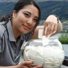 Hilton Queenstown housekeeper Maya Kakegawa with some of the 150kg of used soap the hotel has...