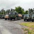 Army vehicles wait to leave for Kaikoura. Photo:Ssupplied