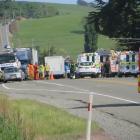 Traffic is backed up as emergency services work at the scene of a fatal crash at the Moeraki...