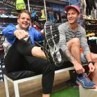 "Long-distance running wannabes"  Brendon McIntosh (26, left) and Wade McClelland (24) get fitted...