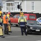 Emergency services at the crash scene today. Photo Gregor Richardson