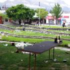 Rubbish is left scattered across the Village Green in Queenstown after the Crate Day on Saturday...