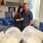 Emmerson Morgan and Ben Davidson with the CuddleCots given to Queen Mary Maternity Centre at...