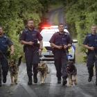 Dunedin police dog section members finding strength in numbers are (from left) Senior Constable...