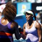 Sloane Stephens of the US (R) shakes hands with compatriot Serena Williams after defeating her in...