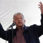 Andres Manuel Lopez Obrador, leader of the National Regeneration Movement party, gives a speech...