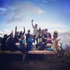 Friends of Kelly McGarry toast the late slopestyle mountain biker after a memorial table was...