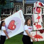 New Zealand Anti-Vivisection Society members Tara Jackson (left) and Cressida Wilson deliver...