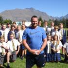 Olympic shot put bronze medallist Tom Walsh pictured with a group of Wakatipu High School...